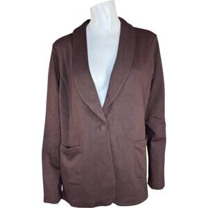 Susan Graver Weekend Washed French Terry Blazer Brown Large NWOT Pockets